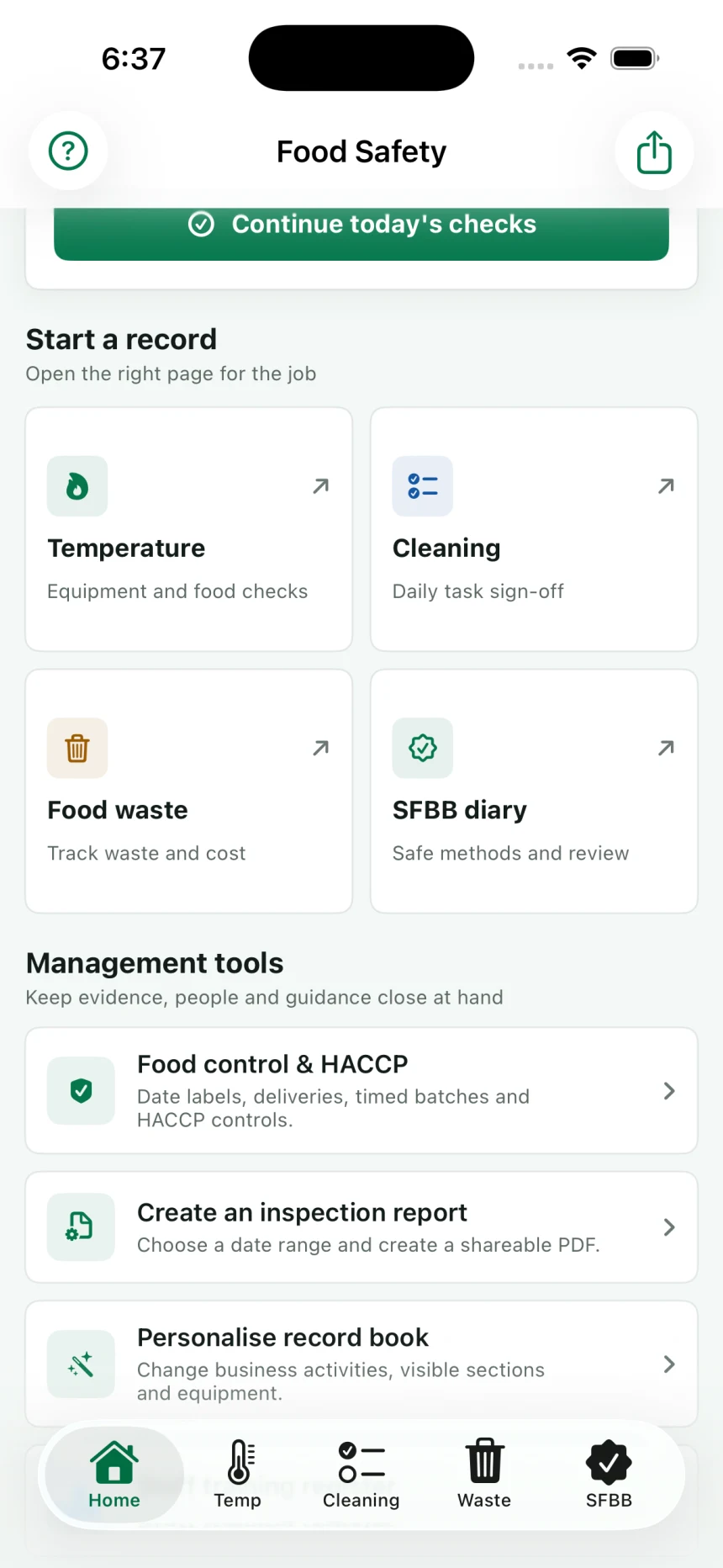 Current Food Hygiene Record Book management tools