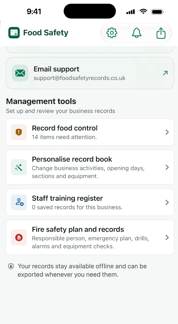 Management tools including the staff training register