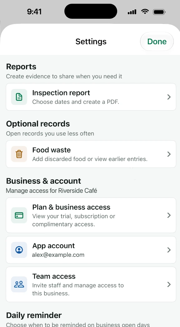 Settings with the PDF inspection report